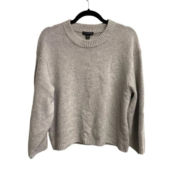 En THREAD Cashmere Oversized Merino Wool Wide Sleeve Sweater Grey L - Picture 2 of 6